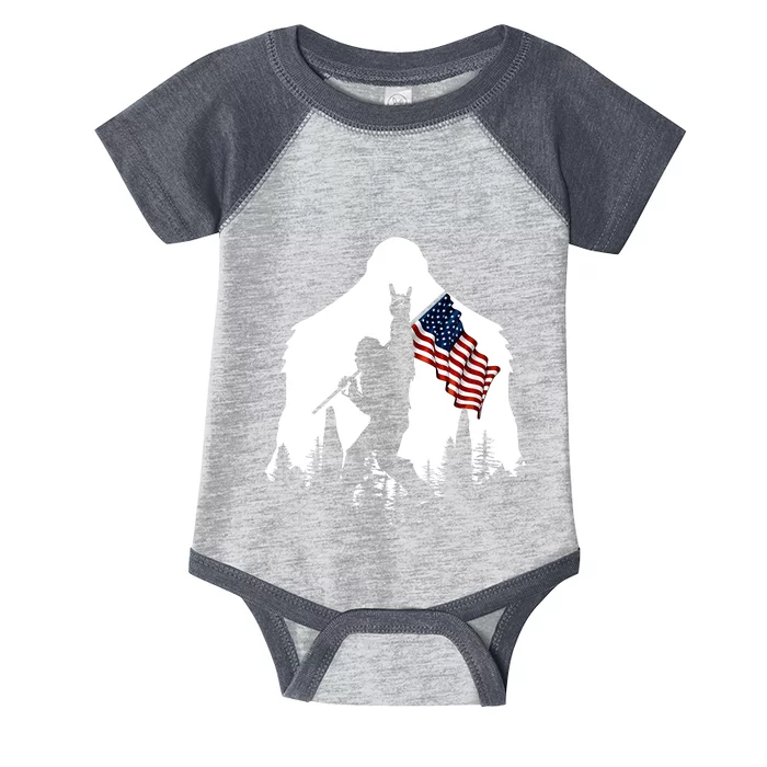 Bigfoot Rock And Roll Silhouette American Flag Infant Baby Jersey Bodysuit