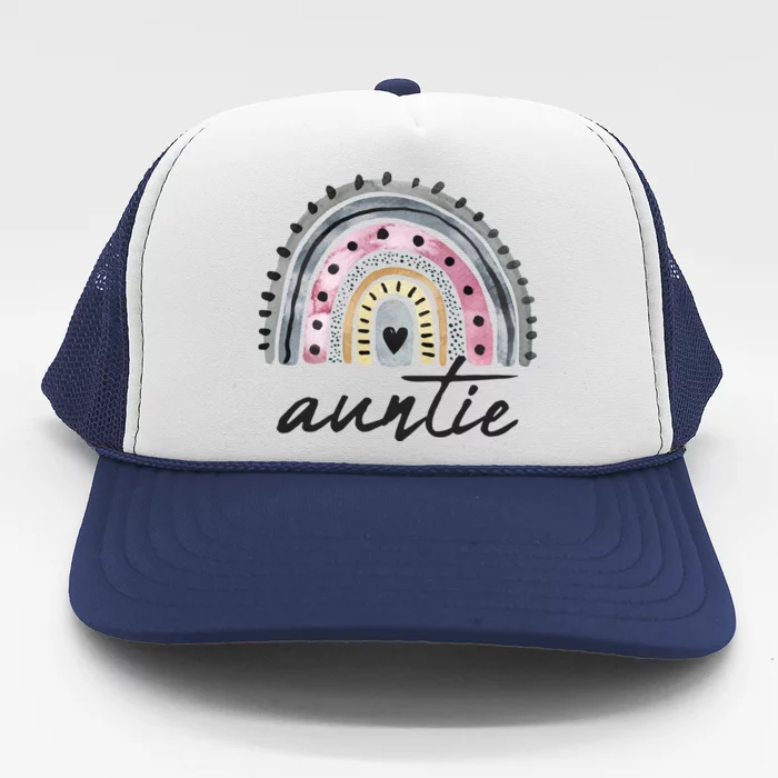 Boho Rainbow Auntie Watercolor New Aunt Trucker Hat