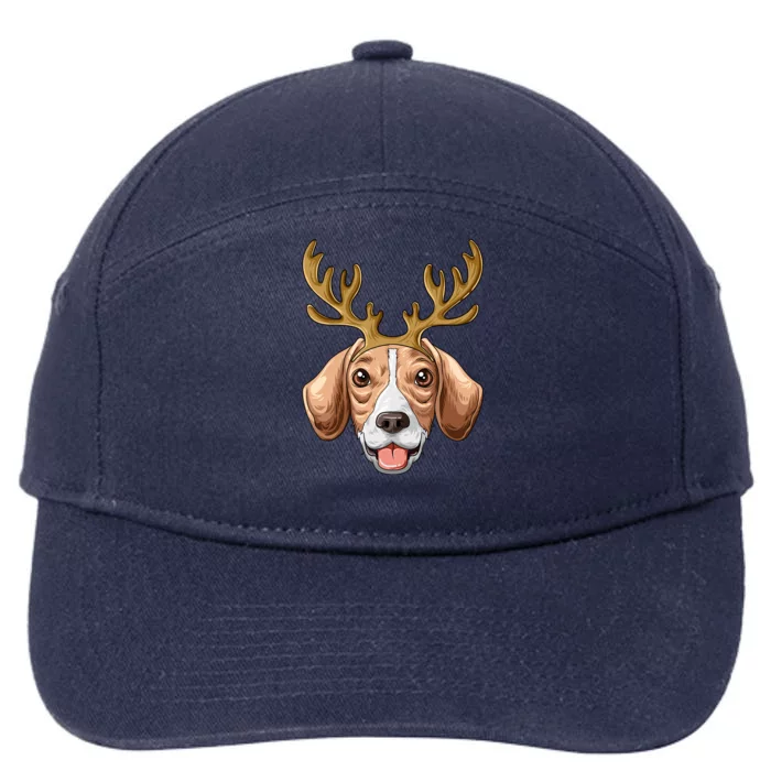 Beagle Reindeer Antlers Christmas Beagle Cool Gift 7-Panel Snapback Hat