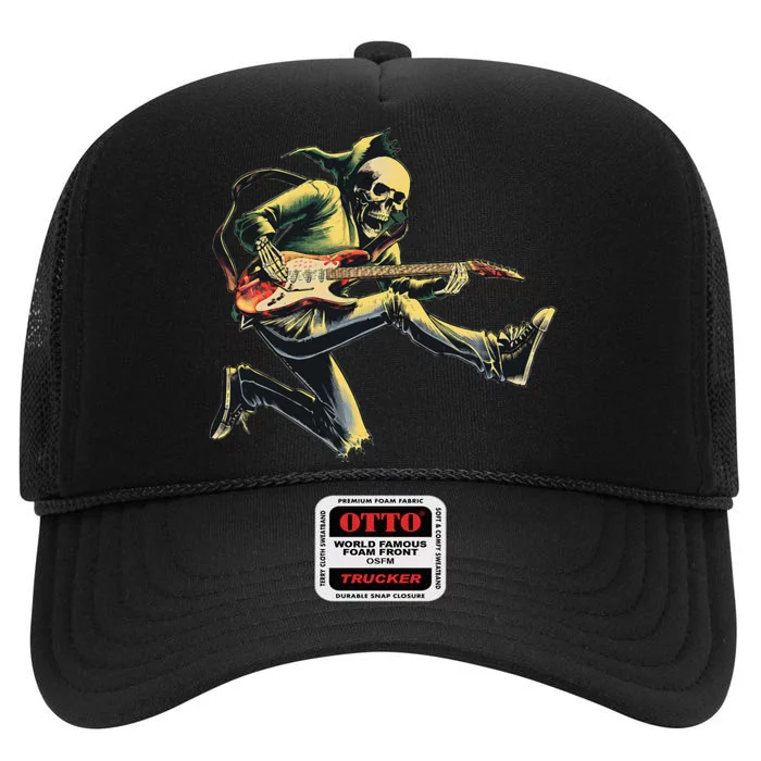 Band Rock And Roll Guitar Band High Crown Mesh Trucker Hat