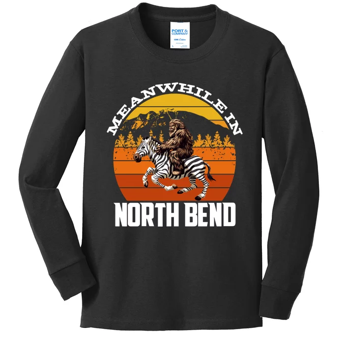 Bigfoot Riding A Zebra Meanwhile In North Bend Kids Long Sleeve Shirt