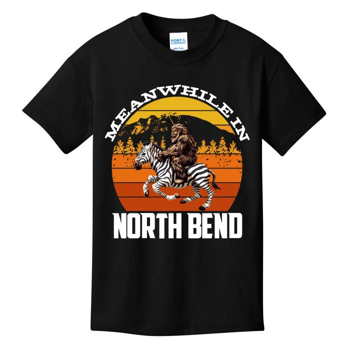 Bigfoot Riding A Zebra Meanwhile In North Bend Kids T-Shirt