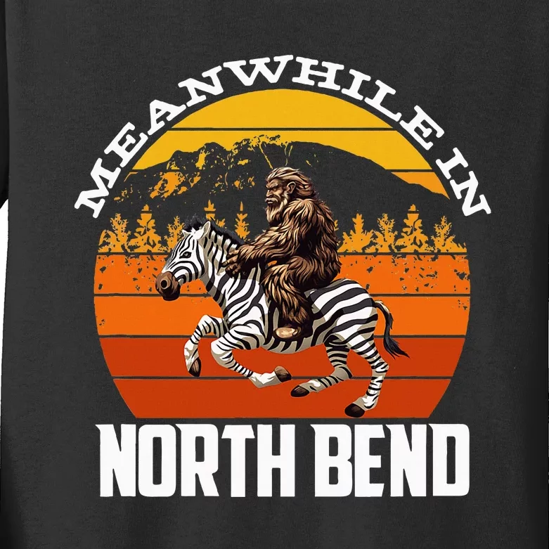 Bigfoot Riding A Zebra Meanwhile In North Bend Kids Long Sleeve Shirt