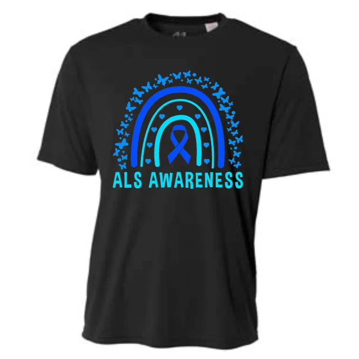 Blue Ribbon ALS Awareness Rainbow Cooling Performance Crew T-Shirt