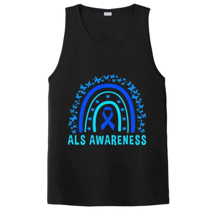 Blue Ribbon ALS Awareness Rainbow Performance Tank