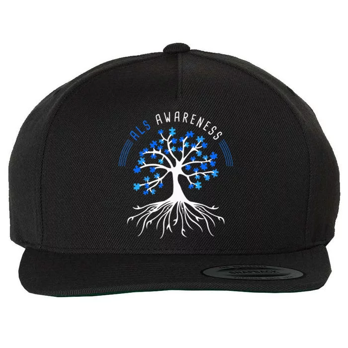 Blue Ribbon ALS Awareness Tree Wool Snapback Cap