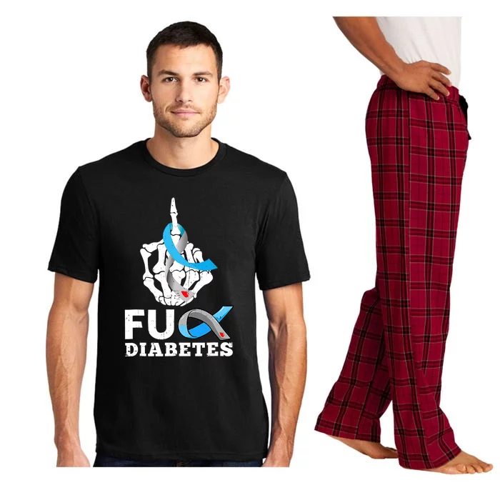 Blue Ribbon Awareness Skeleton Hand Fuck Diabetes Month Pajama Set