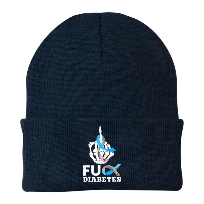 Blue Ribbon Awareness Skeleton Hand Fuck Diabetes Month Knit Cap Winter Beanie