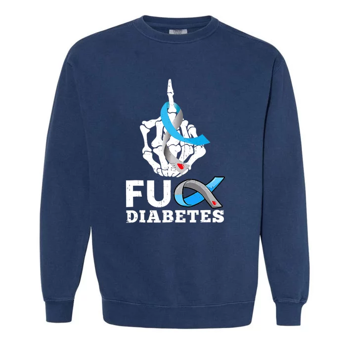 Blue Ribbon Awareness Skeleton Hand Fuck Diabetes Month Garment-Dyed Sweatshirt