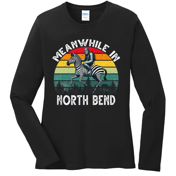 Bigfoot Riding A Zebra Meanwhile In North Bend Ladies Long Sleeve Shirt