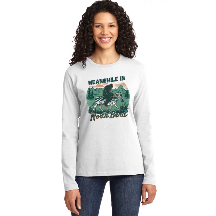 Bigfoot Riding A Zebra Meanwhile In North Bend Ladies Long Sleeve Shirt