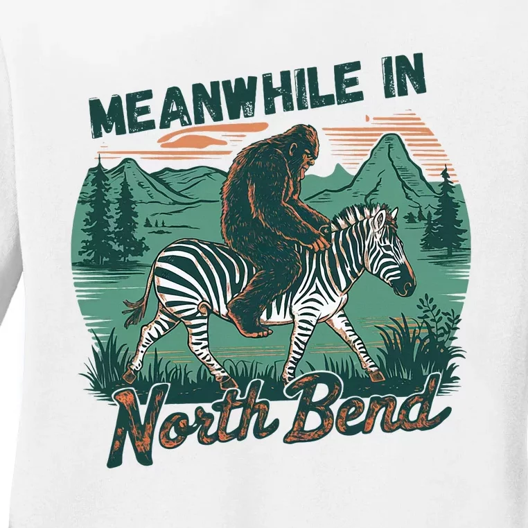 Bigfoot Riding A Zebra Meanwhile In North Bend Ladies Long Sleeve Shirt