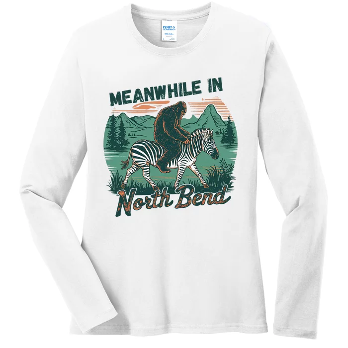 Bigfoot Riding A Zebra Meanwhile In North Bend Ladies Long Sleeve Shirt