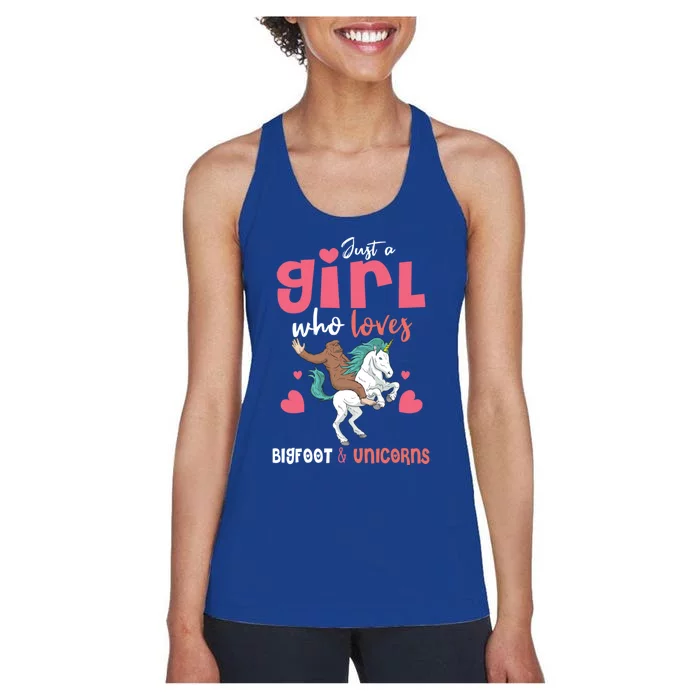 Bigfoot Riding A Unicorn Teens Ladies Gift Women's Racerback Tank