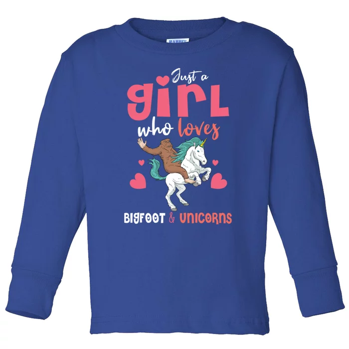 Bigfoot Riding A Unicorn Teens Ladies Gift Toddler Long Sleeve Shirt