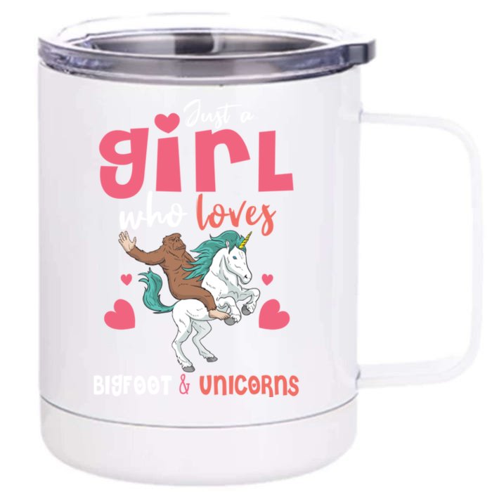 Bigfoot Riding A Unicorn Teens Ladies Gift Front & Back 12oz Stainless Steel Tumbler Cup