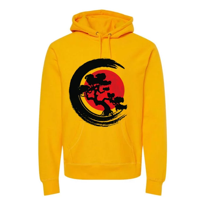 Bonsai Retro Aesthetics Enso Circle Vintage Bonsai Tree Premium Hoodie