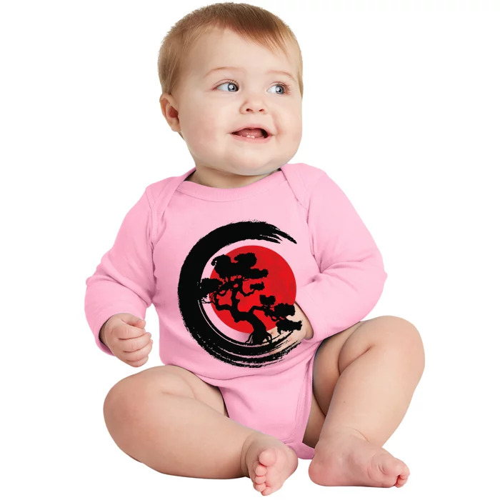 Bonsai Retro Aesthetics Enso Circle Vintage Bonsai Tree Baby Long Sleeve Bodysuit