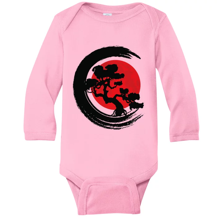 Bonsai Retro Aesthetics Enso Circle Vintage Bonsai Tree Baby Long Sleeve Bodysuit