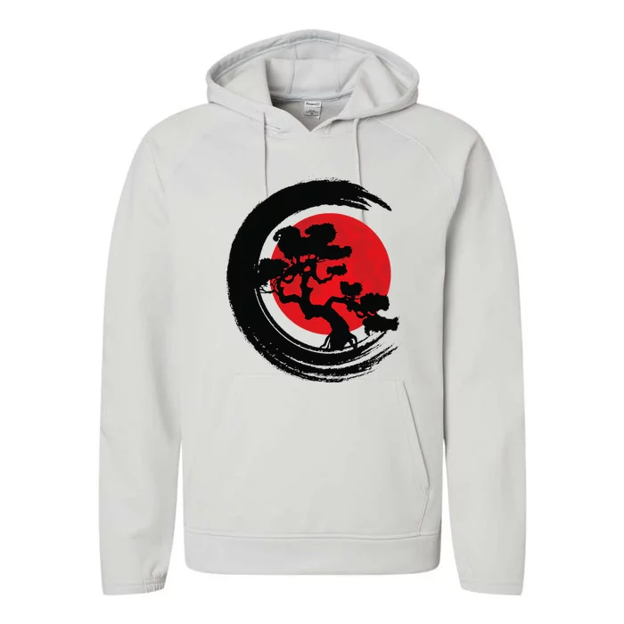 Bonsai Retro Aesthetics Enso Circle Vintage Bonsai Tree Performance Fleece Hoodie