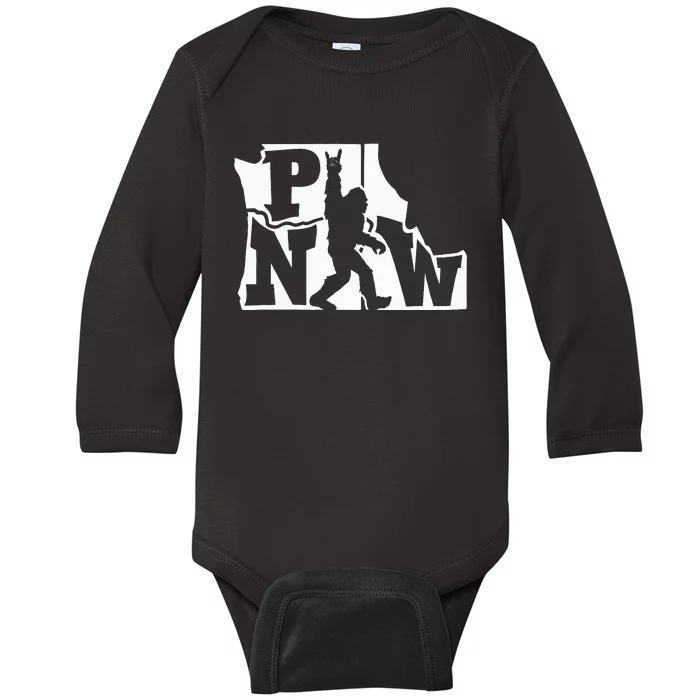 Bigfoot Rock And Roll Silhouette Pacific Northwest Sasquatch Baby Long Sleeve Bodysuit