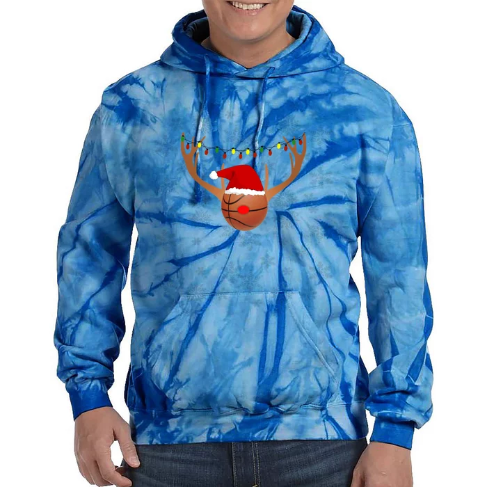 Basketball Reindeer Antlers Christmas Basketball Xmas Gift Tie Dye Hoodie