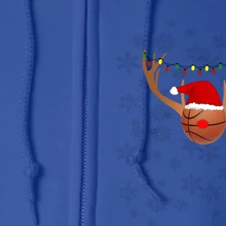 Basketball Reindeer Antlers Christmas Basketball Xmas Gift Full Zip Hoodie