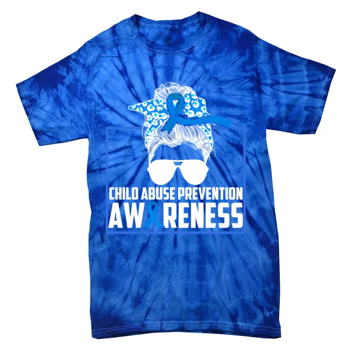 Blue Ribbon Abuse Awareness Month Prevention Support Great Gift Tie-Dye T-Shirt