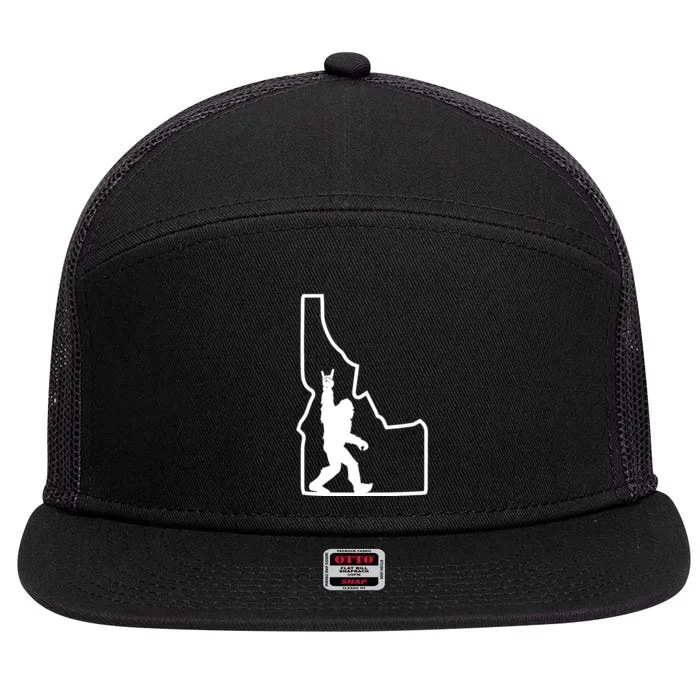 Bigfoot Rock And Roll Silhouette State Of Idaho Sasquatch 7 Panel Mesh Trucker Snapback Hat