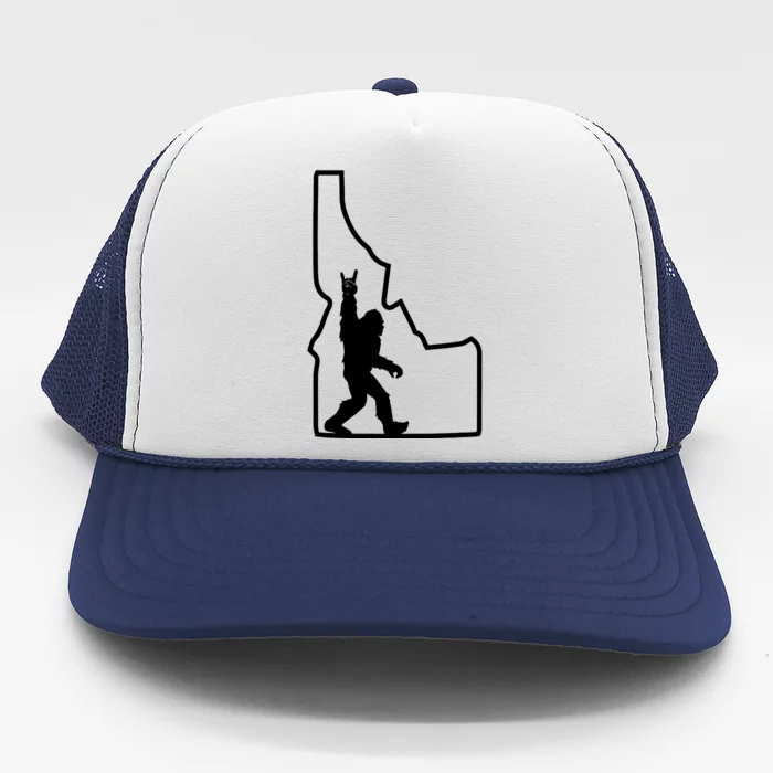 Bigfoot Rock And Roll Silhouette State Of Idaho Sasquatch Trucker Hat