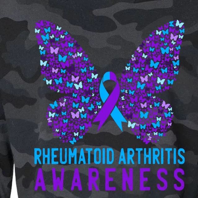 Butterfly Rheumatoid Arthritis Awareness Ra Ribbon Support Cropped Pullover Crew