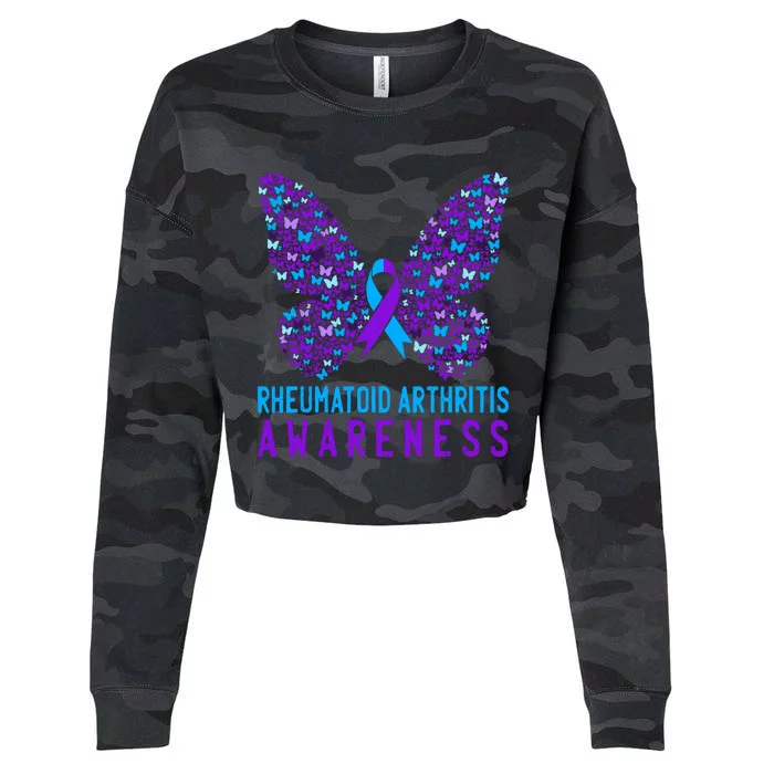 Butterfly Rheumatoid Arthritis Awareness Ra Ribbon Support Cropped Pullover Crew