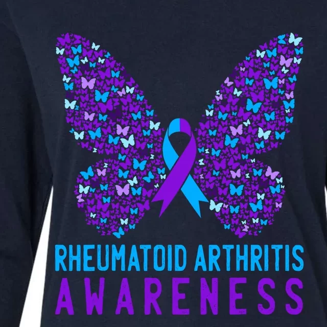 Butterfly Rheumatoid Arthritis Awareness Ra Ribbon Support Womens Cotton Relaxed Long Sleeve T-Shirt