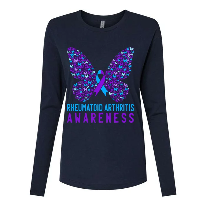 Butterfly Rheumatoid Arthritis Awareness Ra Ribbon Support Womens Cotton Relaxed Long Sleeve T-Shirt