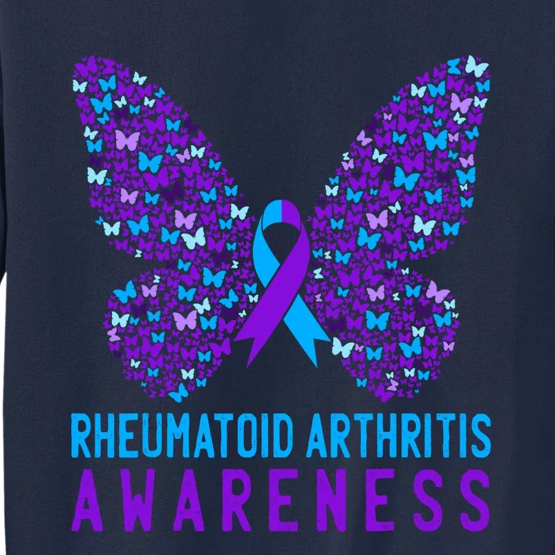 Butterfly Rheumatoid Arthritis Awareness Ra Ribbon Support Tall Sweatshirt