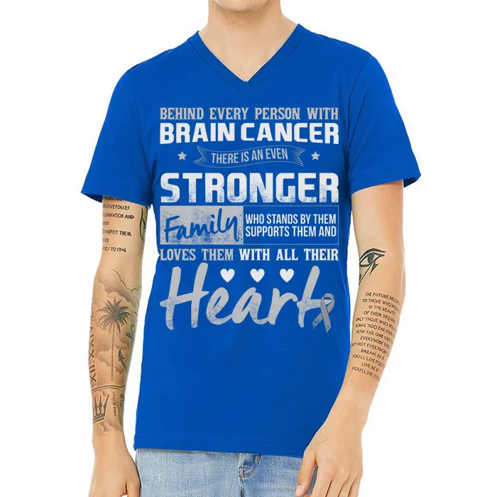 Brain Cancer Awareness Strong Family V-Neck T-Shirt