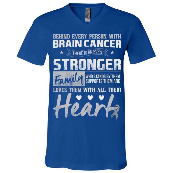 Brain Cancer Awareness Strong Family V-Neck T-Shirt