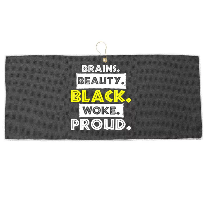 Brains Beauty Black Woke Proud Large Microfiber Waffle Golf Towel