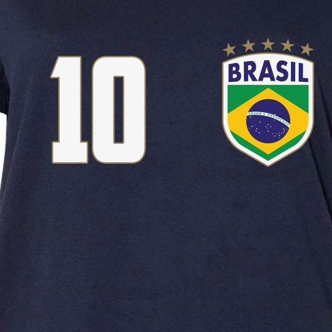 Brasil World Cup Soccer Emblem Jersey Women's V-Neck Plus Size T-Shirt