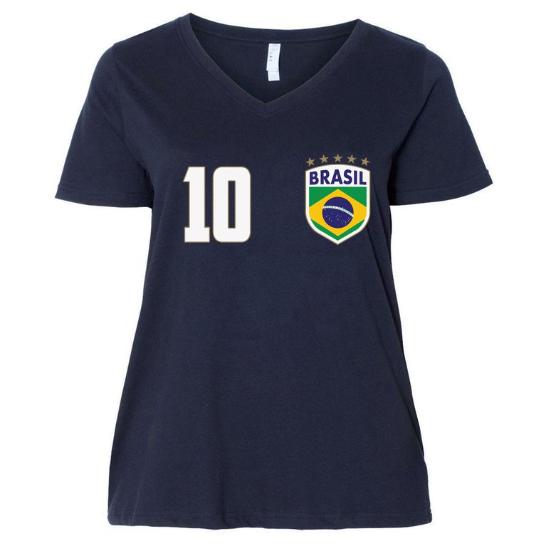 Brasil World Cup Soccer Emblem Jersey Women's V-Neck Plus Size T-Shirt