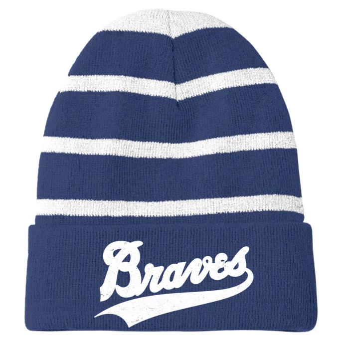 Braves Baseball Vintage Sports Logo Striped Beanie with Solid Band