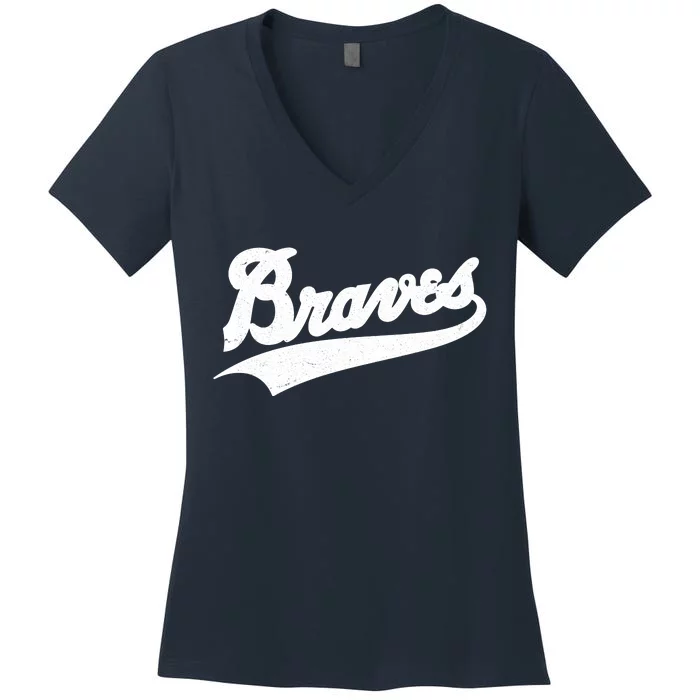 Braves Baseball Vintage Sports Logo Women's V-Neck T-Shirt