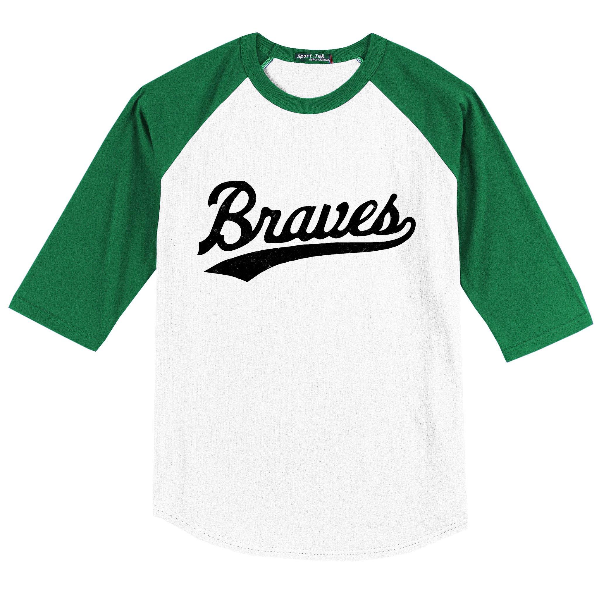 ATLANTA BRAVES DISTRESSED RETRO LOGO RAGLAN JERSEY TEE