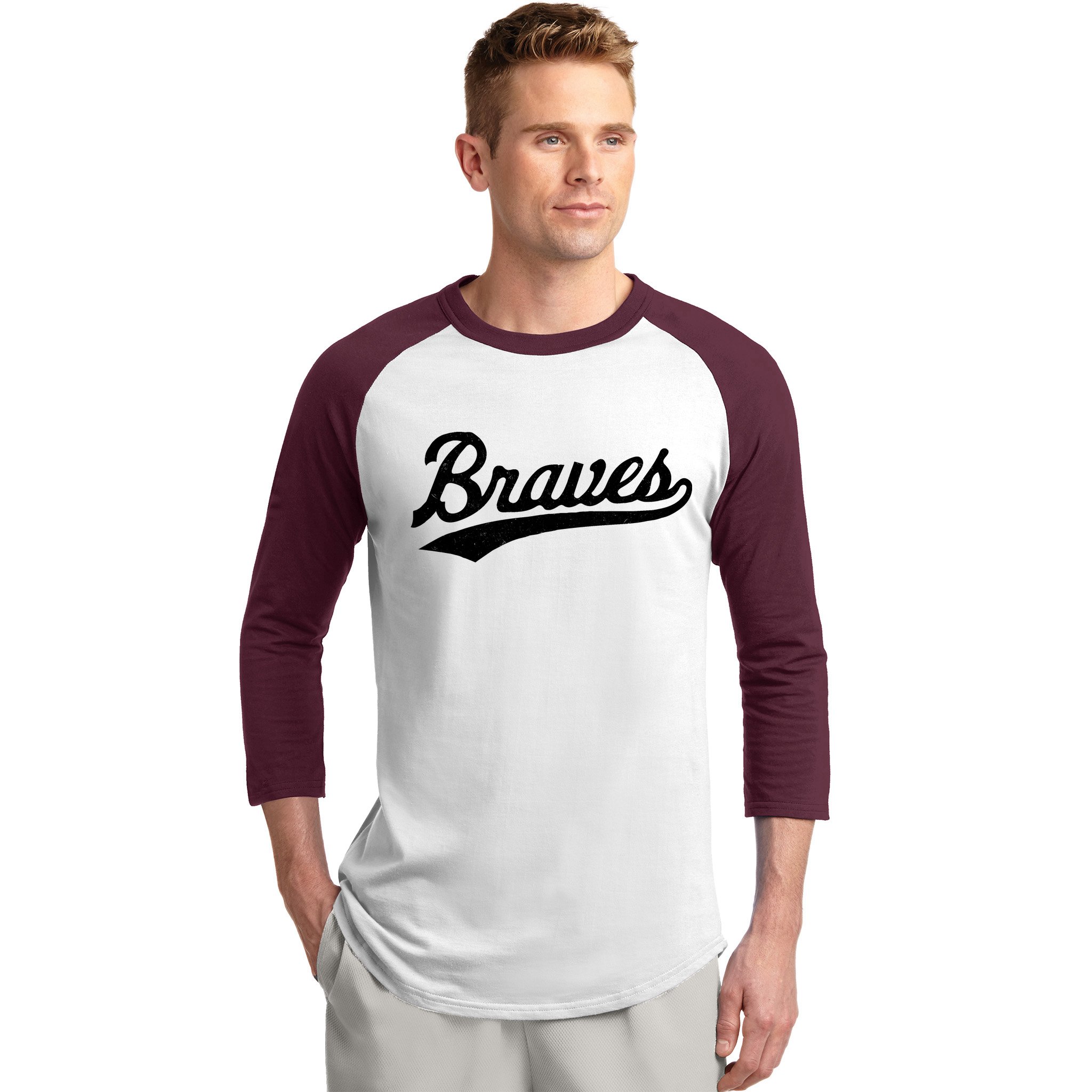 Braves Distressed Long Sleeve Shirt, Maroon