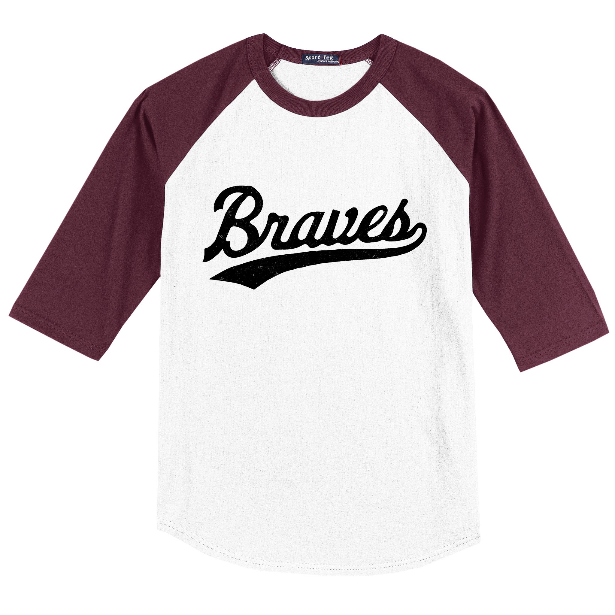 ATLANTA BRAVES DISTRESSED RETRO LOGO RAGLAN JERSEY TEE