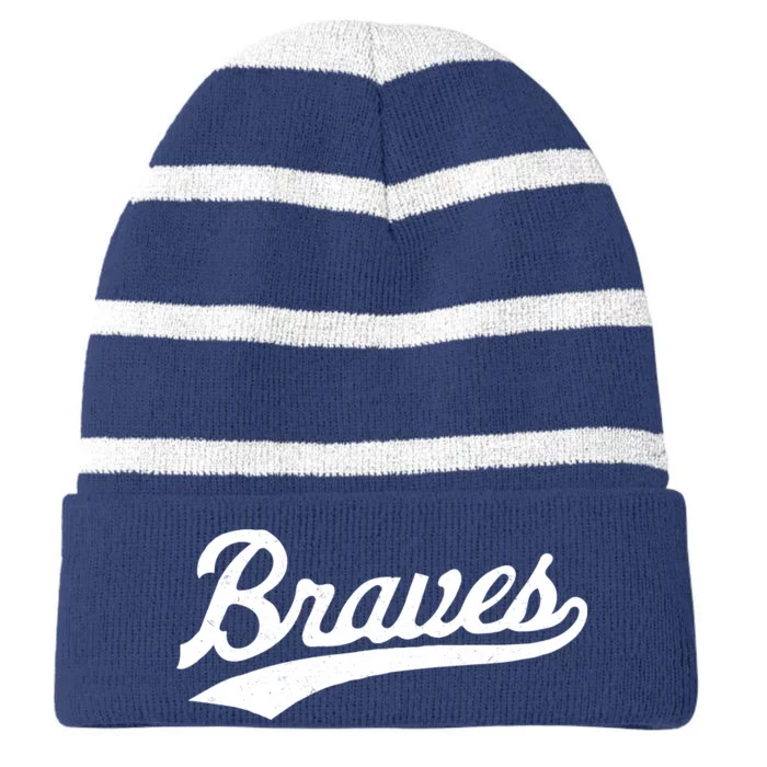 Braves Vintage Distressed Striped Beanie with Solid Band