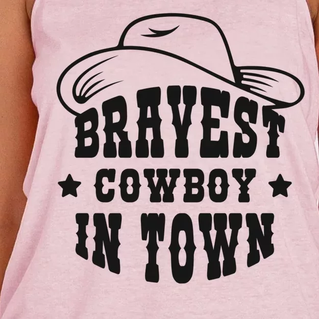 Bravest Cowboy In Town Women's Knotted Racerback Tank