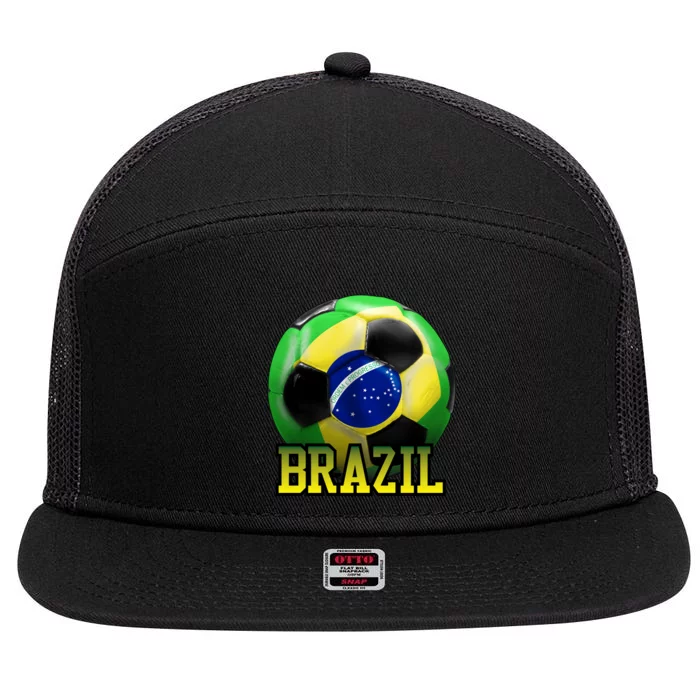 Brazil Soccer Logo 7 Panel Mesh Trucker Snapback Hat