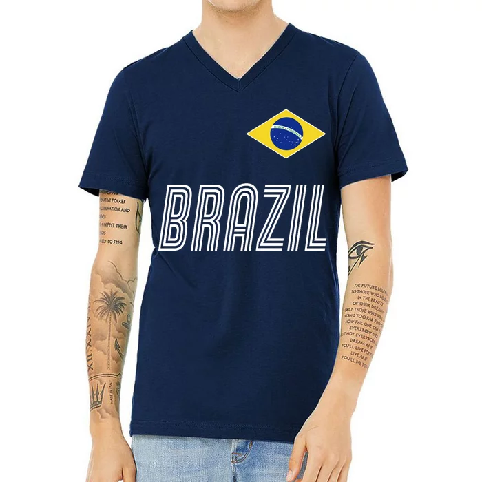 Brazil Soccer Team Jersey Flag V-Neck T-Shirt