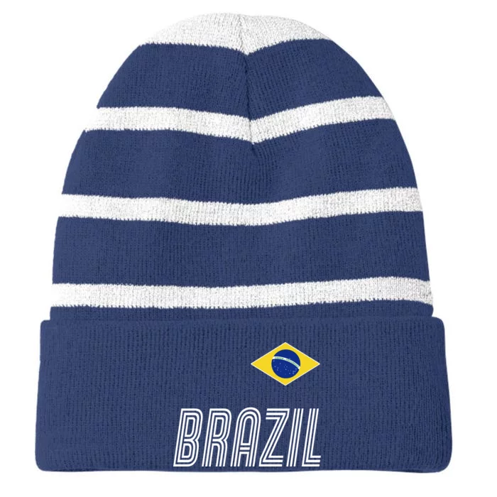 Brazil Soccer Team Jersey Flag Striped Beanie with Solid Band